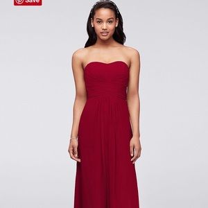 David’s Bridal RED LONG STRAPLESS CHIFFON DRESS